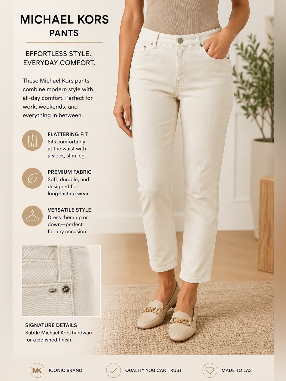 Michael Kors White Stretch Pants RN 111818 CA 45885 Used Women's Size 6